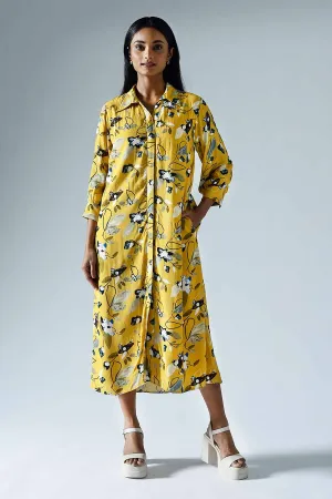 Yellow Printed Vivid Shirt Dress